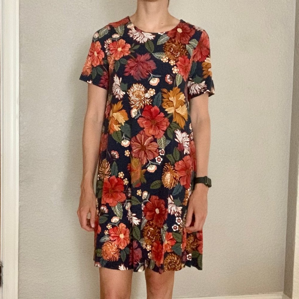 Loft Floral Short-Sleeved Swing Dress